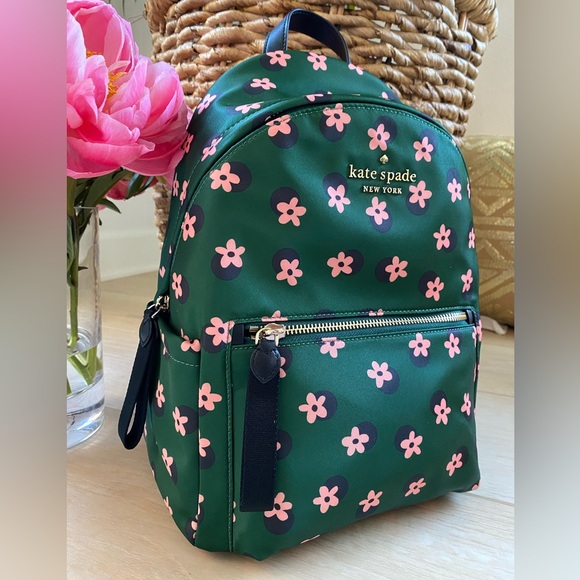Kate Spade Chelsea the little better floral backpack. Green pink flowers nylon - Picture 3 of 11
